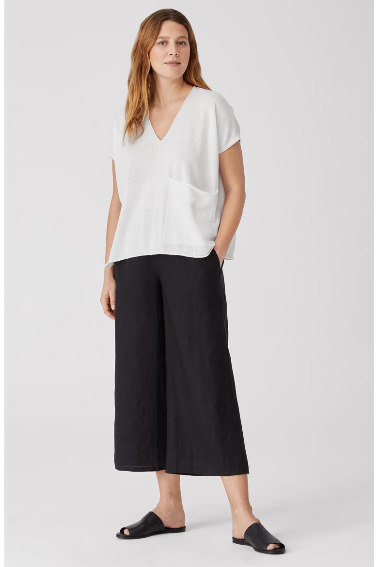 Short Sleeve Organic Linen & Cotton Boxy Sweater, Alternate, color, WHITE