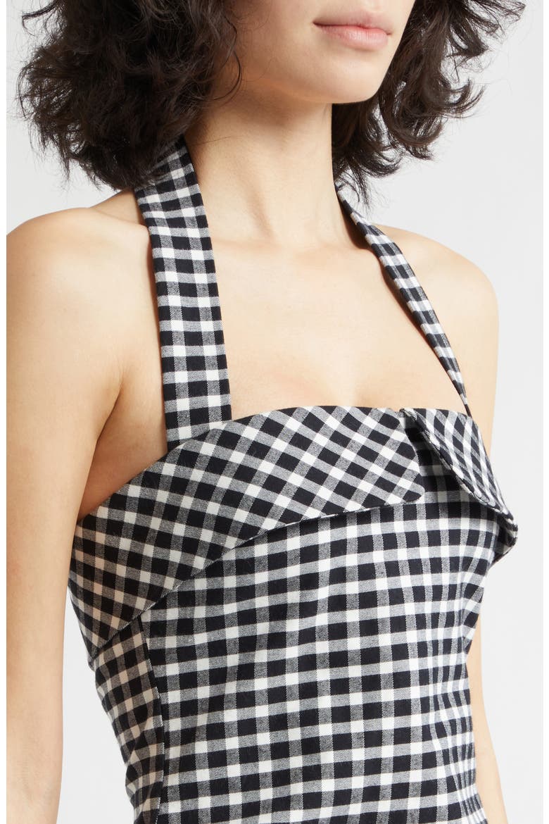 Chiara Gingham Halter Neck Pencil Dress, Alternate, color, BLACK/ WHITE