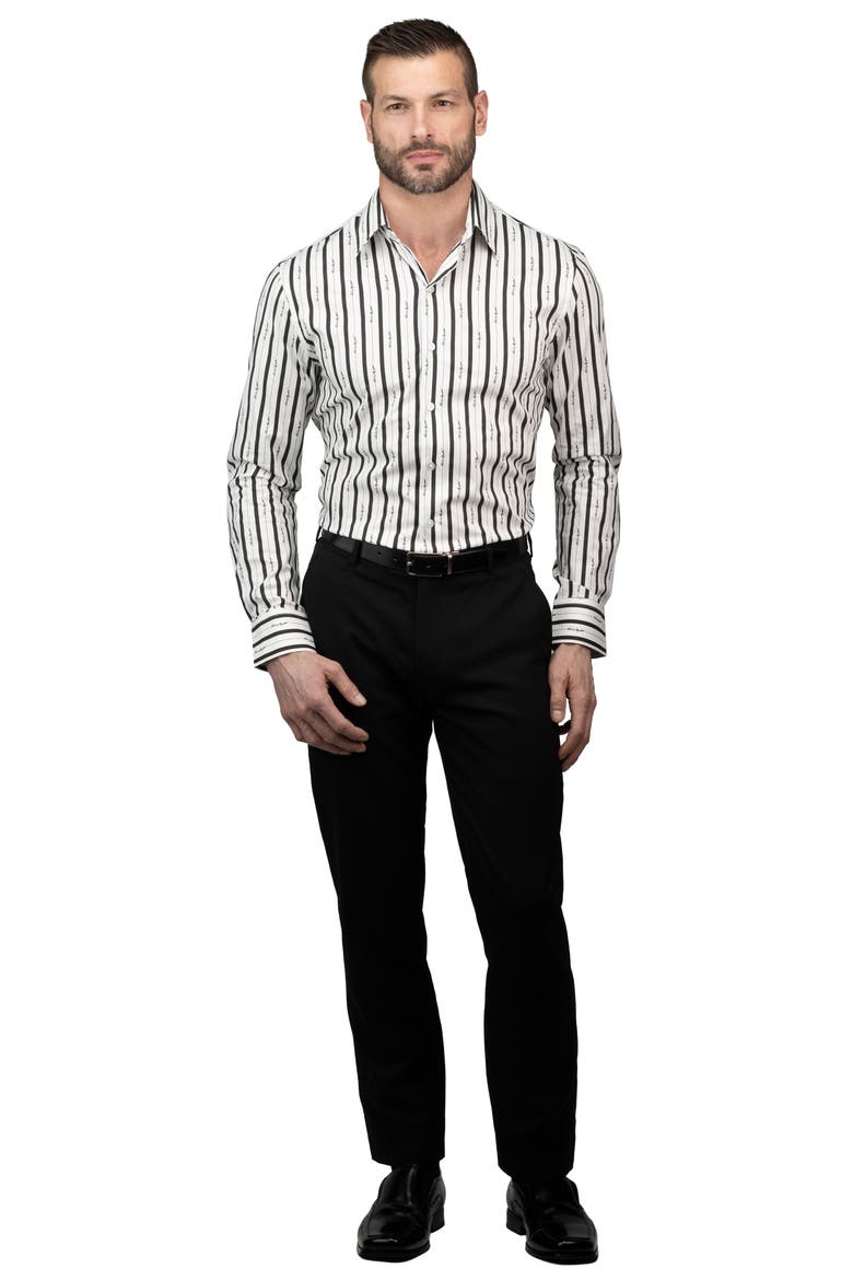 Trim Fit Logo Stripe Print Cotton Dress Shirt, Alternate, color, WHITE/ BLACK