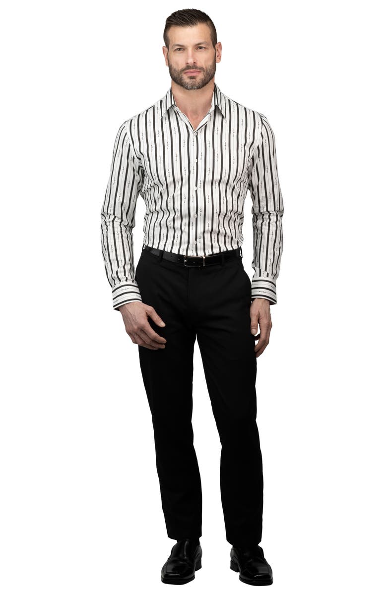 KARL LAGERFELD Trim Fit Logo Stripe Print Cotton Dress Shirt, Alternate, color, White/ Black