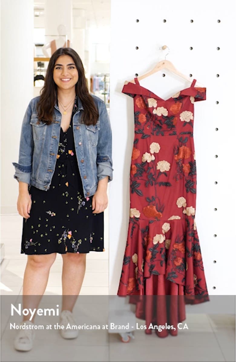 Osia Floral Embroidered Off the Shoulder Mermaid Dress, sales video thumbnail