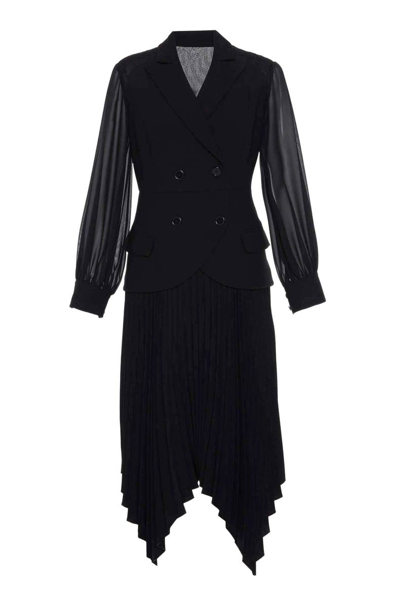 THEO The Label Atlas Crepe and Chiffon Pleated Dress, Alternate, color, Black