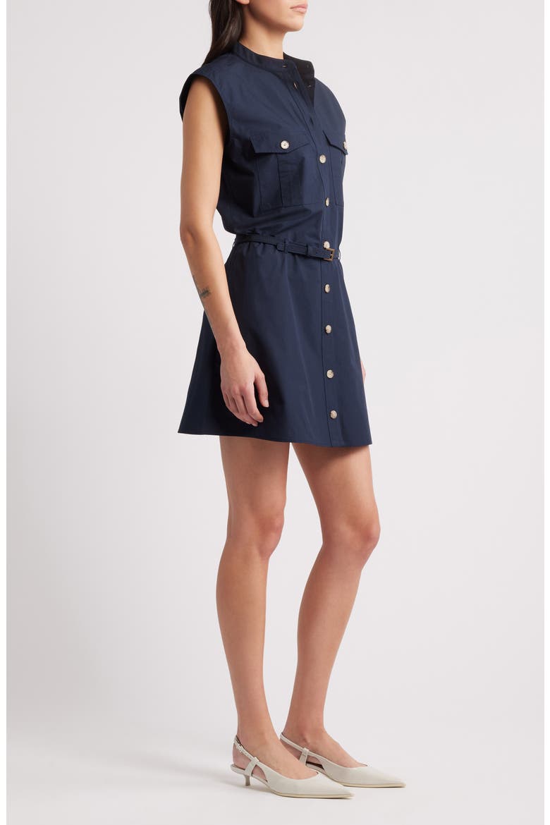 Cap Sleeve Cotton Safari Shirtdress, Alternate, color, NAVY