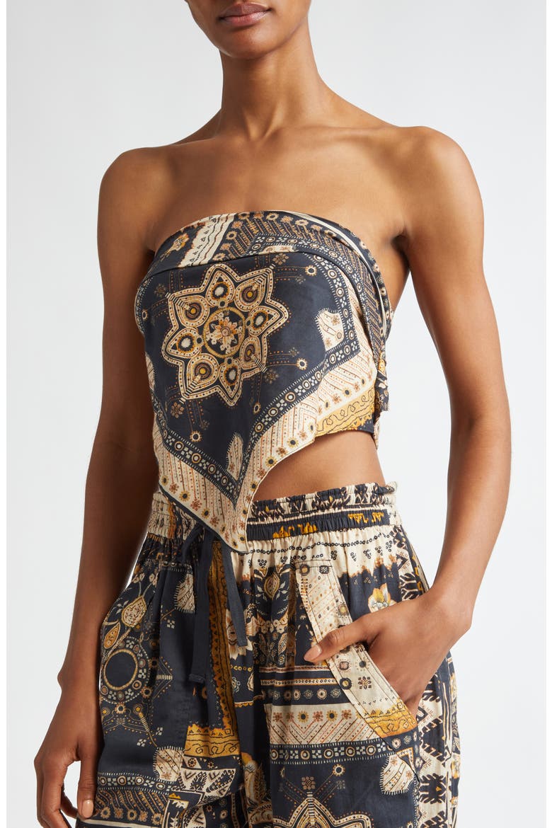 Feyza Convertible Mixed Print Cotton Halter Top, Alternate, color, BLACK / OCHRE
