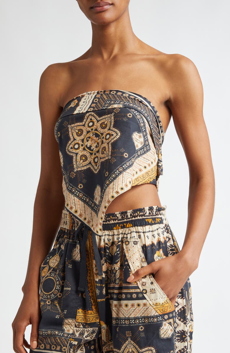 Isabel Marant Étoile Feyza Convertible Mixed Print Cotton Halter Top, Alternate, color, Black / Ochre