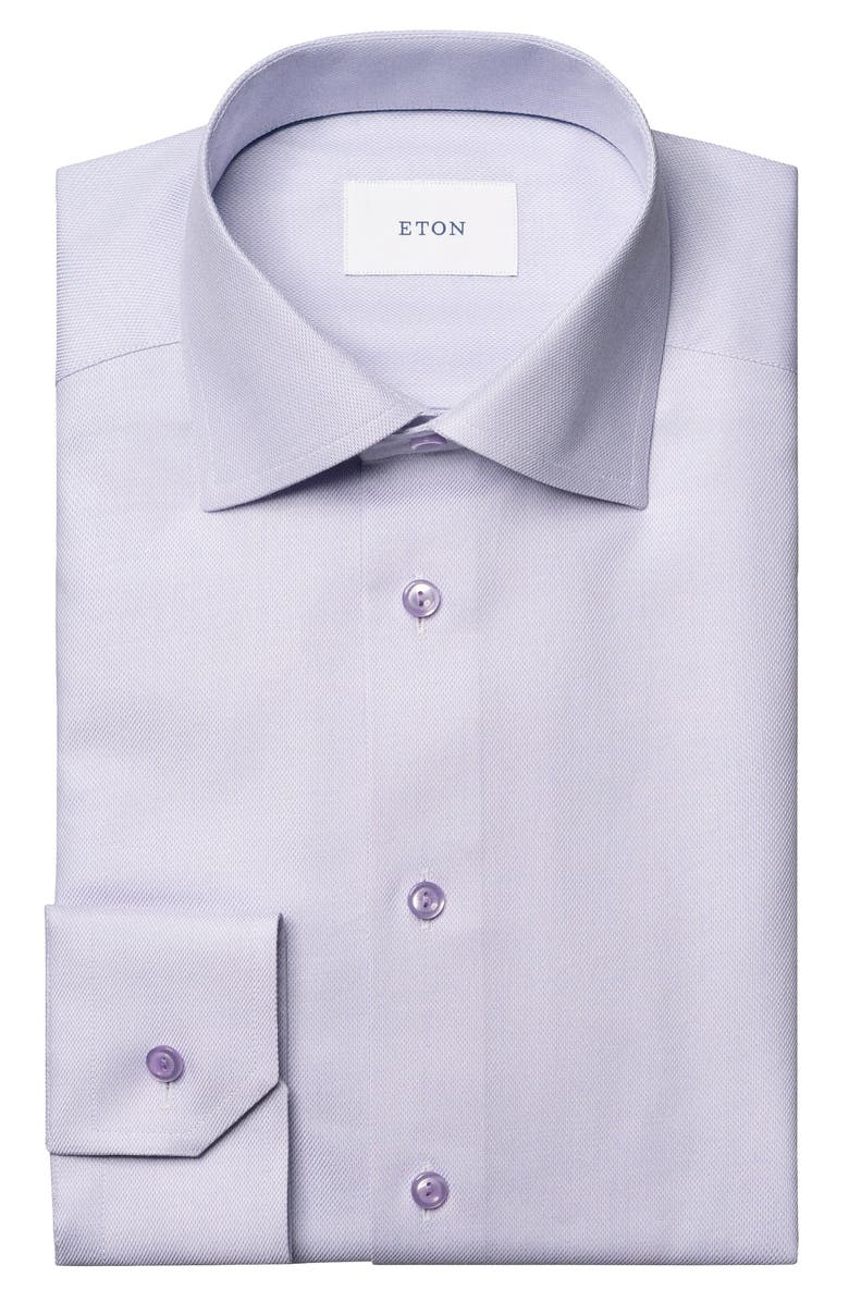 Eton Contemporary Fit Light Purple Textured Cotton Dress Shirt, Alternate, color, Light Purple