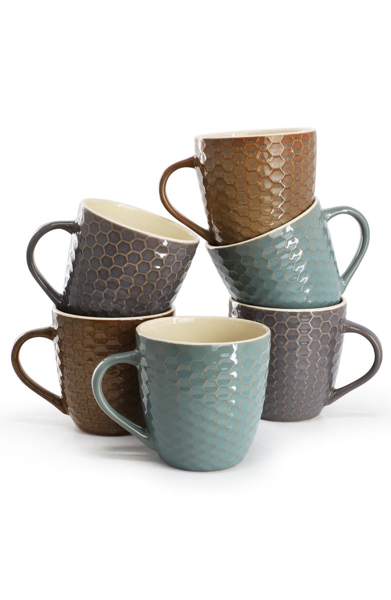 Elama Honeysuckle 6-Piece 15 oz. Mug Set, Main, color, Beige