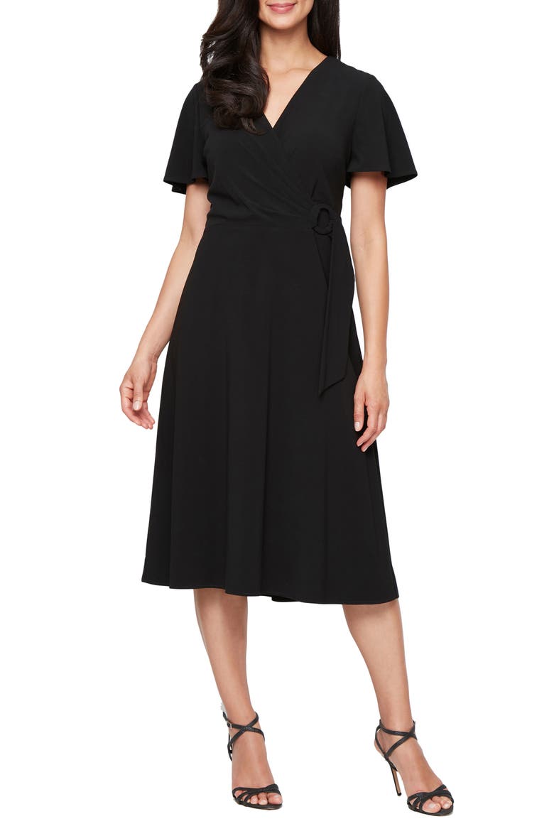 Flutter Sleeve Midi Dress, Main, color, BLACK