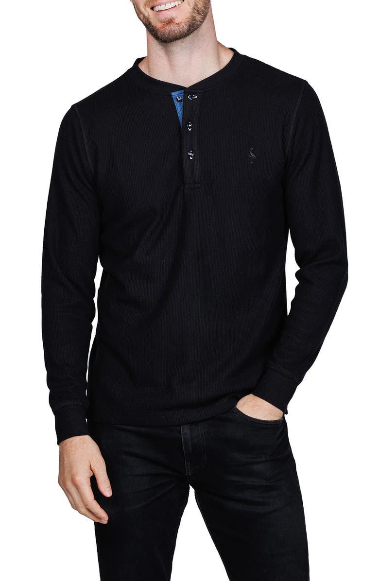TailorByrd Cozy Waffle Knit Long Sleeve Henley, Alternate, color, Black Heather
