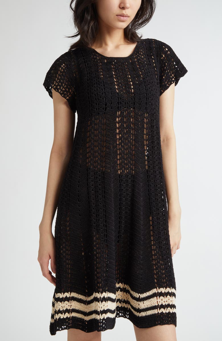 Bode Duxberry Crochet Cotton Minidress, Alternate, color, Black