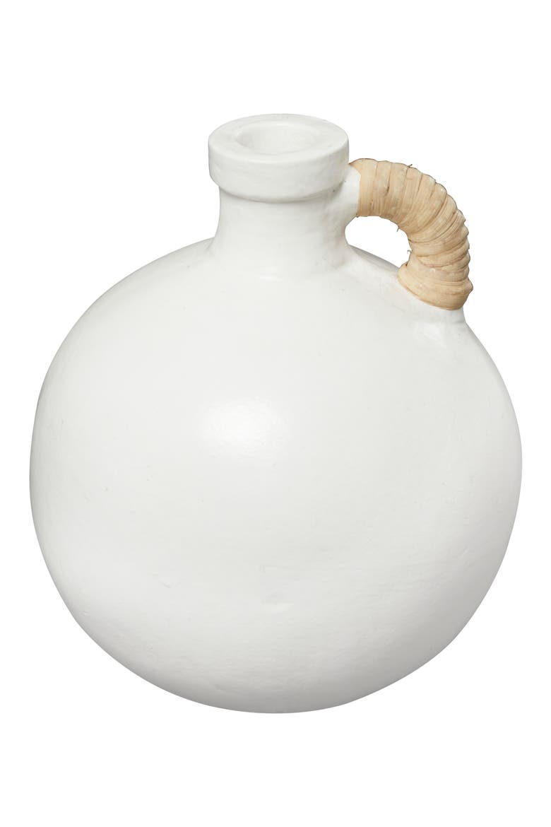 Terracotta Rattan Wrapped Jug Vase, Main, color, WHITE