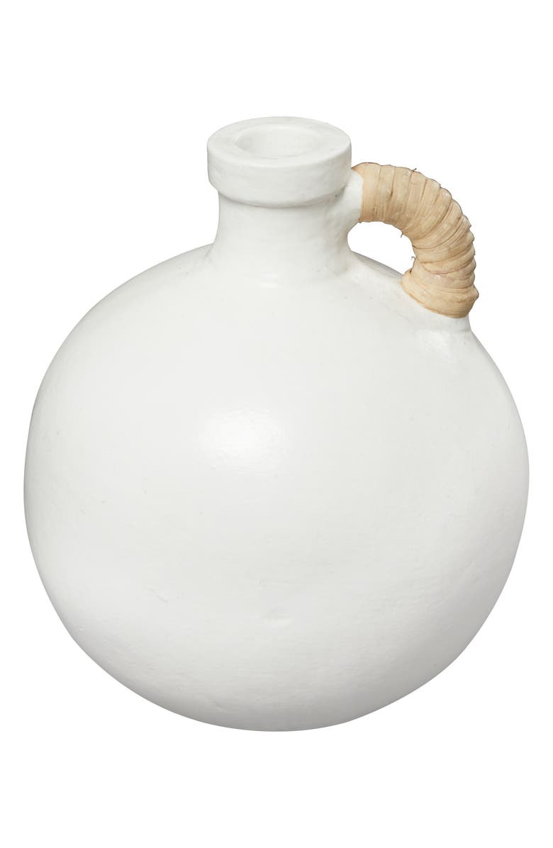 GINGER BIRCH STUDIO Terracotta Rattan Wrapped Jug Vase, Main, color, White