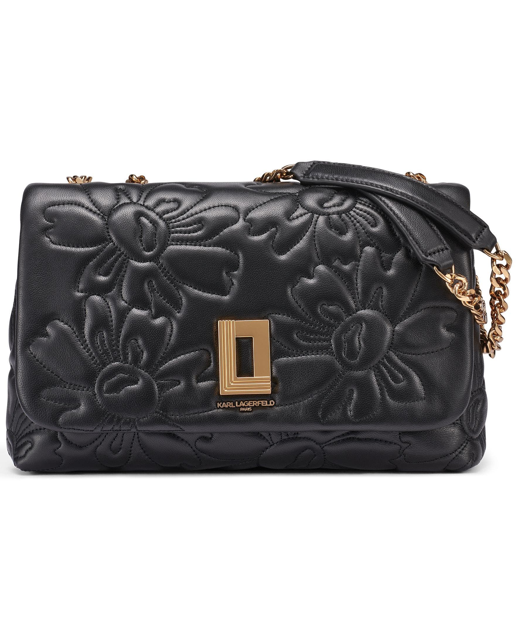 KARL LAGERFELD PARIS Lafayette Quilted Floral Shoulder, Main, color, Black/Gold