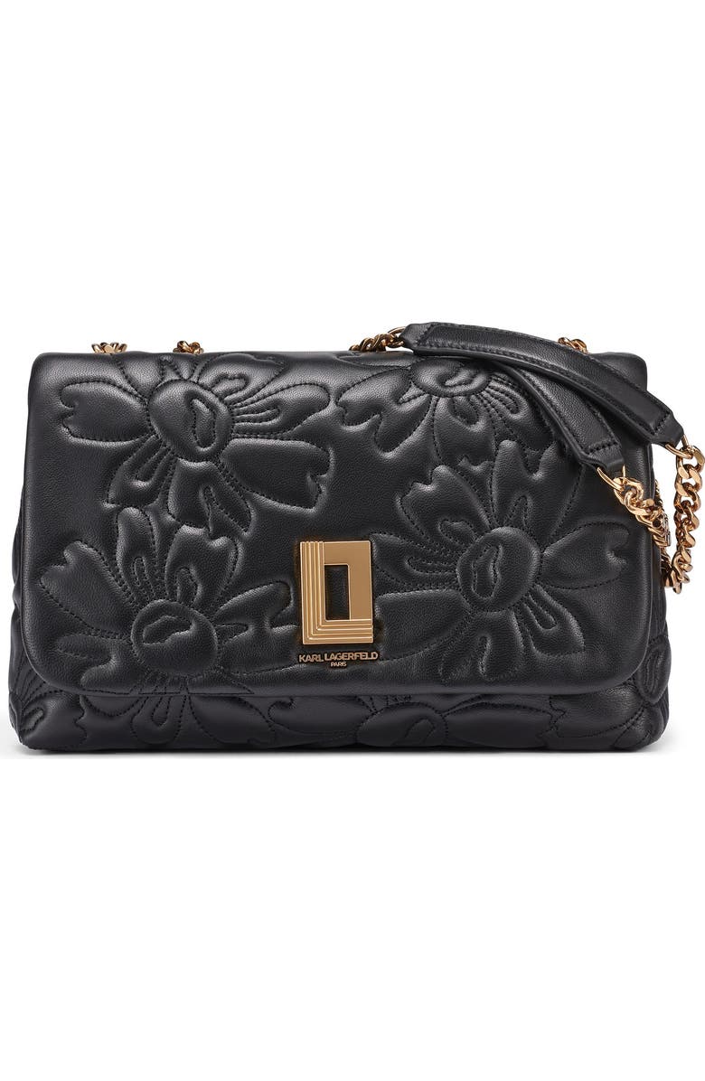 KARL LAGERFELD PARIS Lafayette Quilted Floral Shoulder, Main, color, Black/Gold