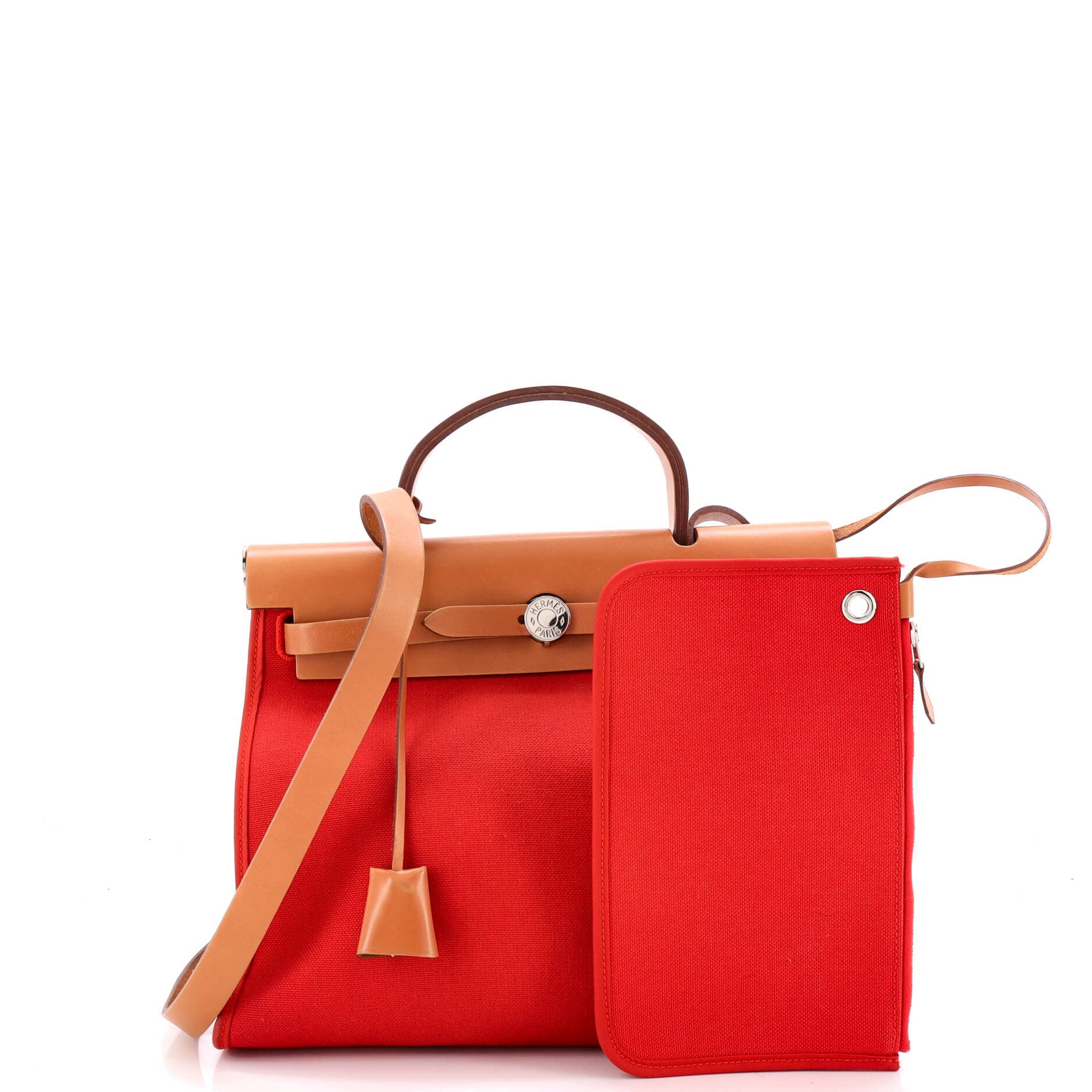 Pre-Owned Hermes Herbag Zip Leather and Toile 31, Alternate, color, Rouge Tomate