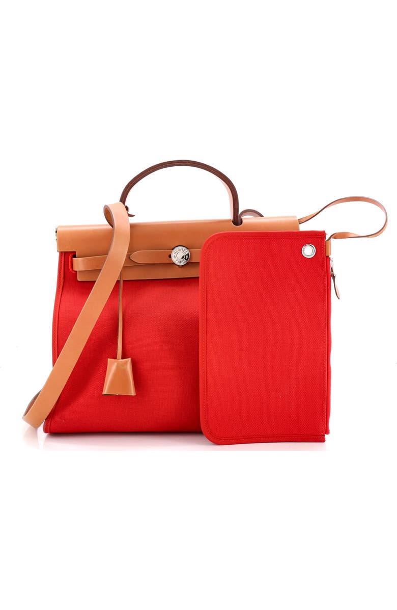 Pre-Owned Hermes Herbag Zip Leather and Toile 31, Alternate, color, Rouge Tomate