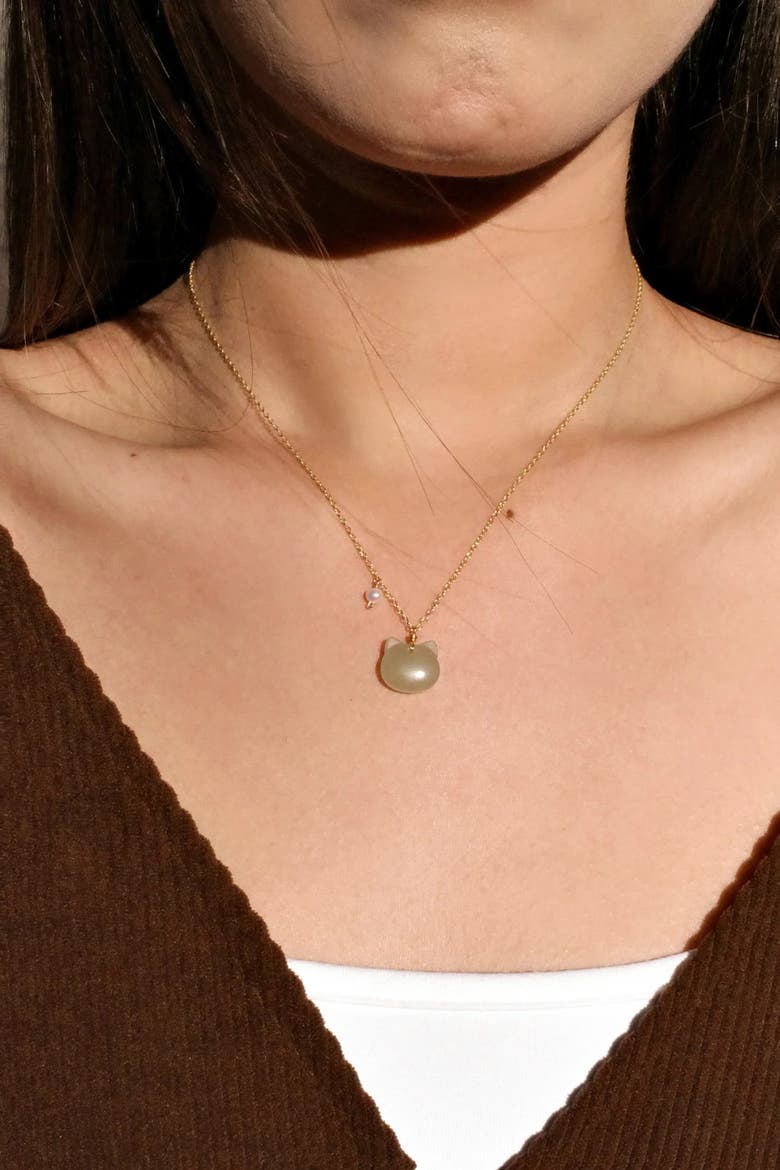 Choupette Cat green jade pendant necklace, Alternate, color, Light green
