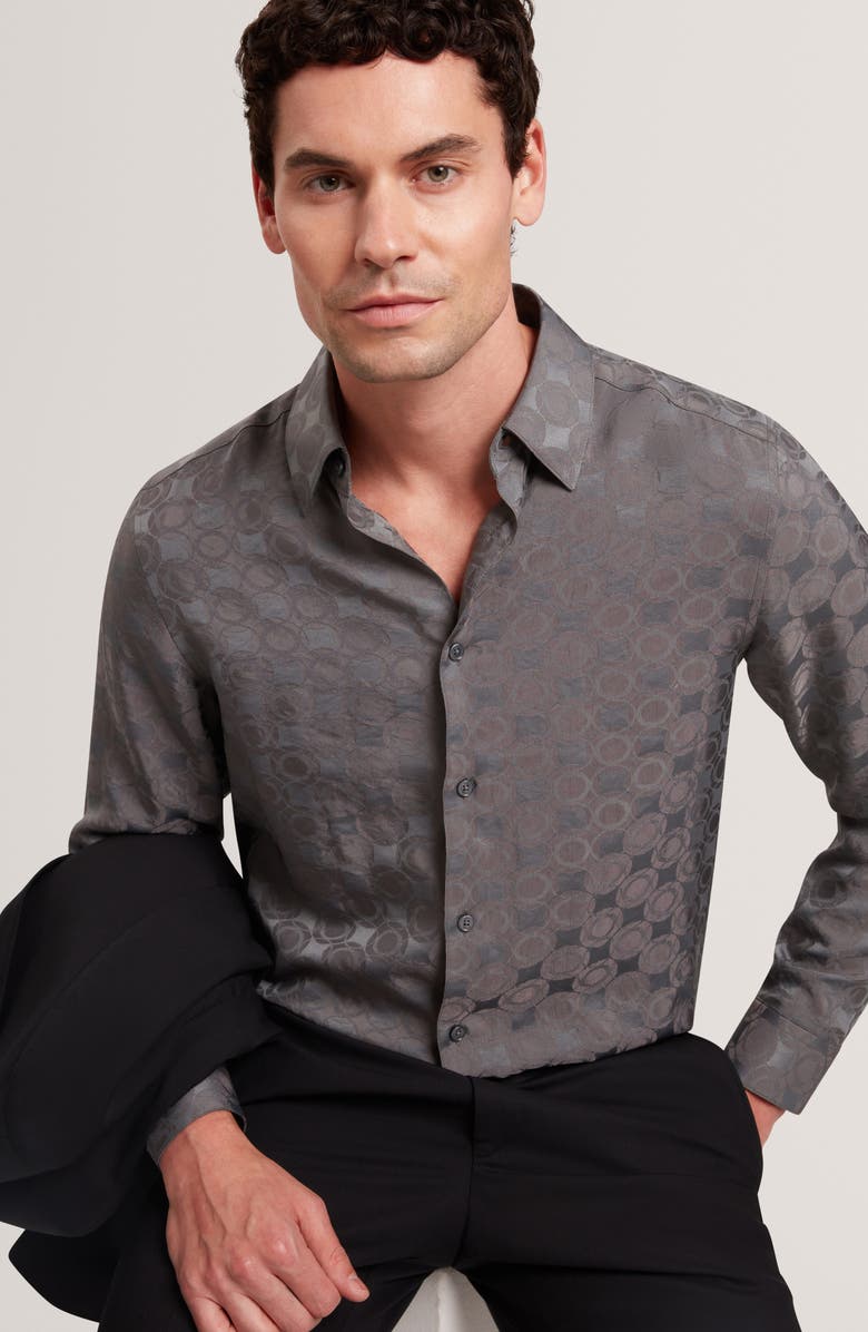 Ted Baker Farax Print Cotton Button-Up Shirt, Alternate, color, Navy-Grey