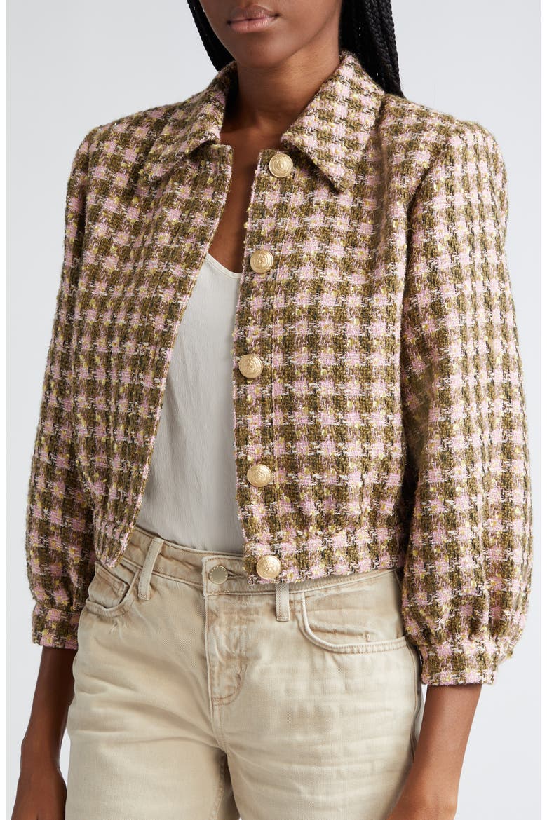 Bridges Tweed Crop Jacket, Alternate, color, ARMY/LT PINK MULTI