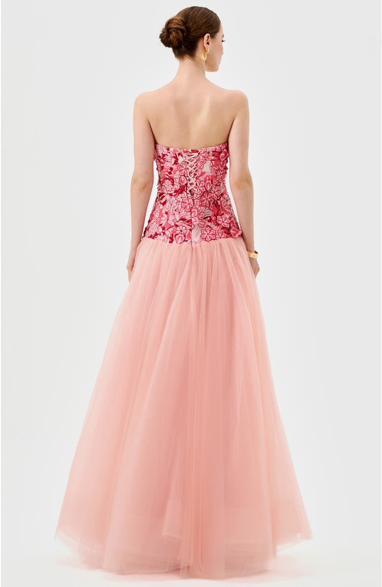 Bariano Poppi Strapless Floral Gown, Alternate, color, Pink