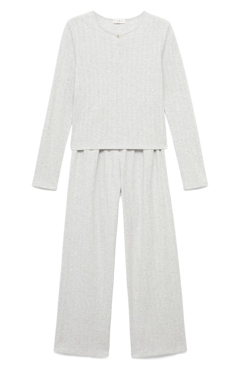 MANGO TEEN Pointelle Long Pajamas, Alternate, color, Light Heather Grey
