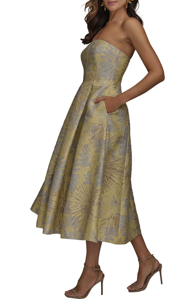 Donna Karan New York Metallic Floral Jacquard Strapless Cocktail Dress, Alternate, color, 