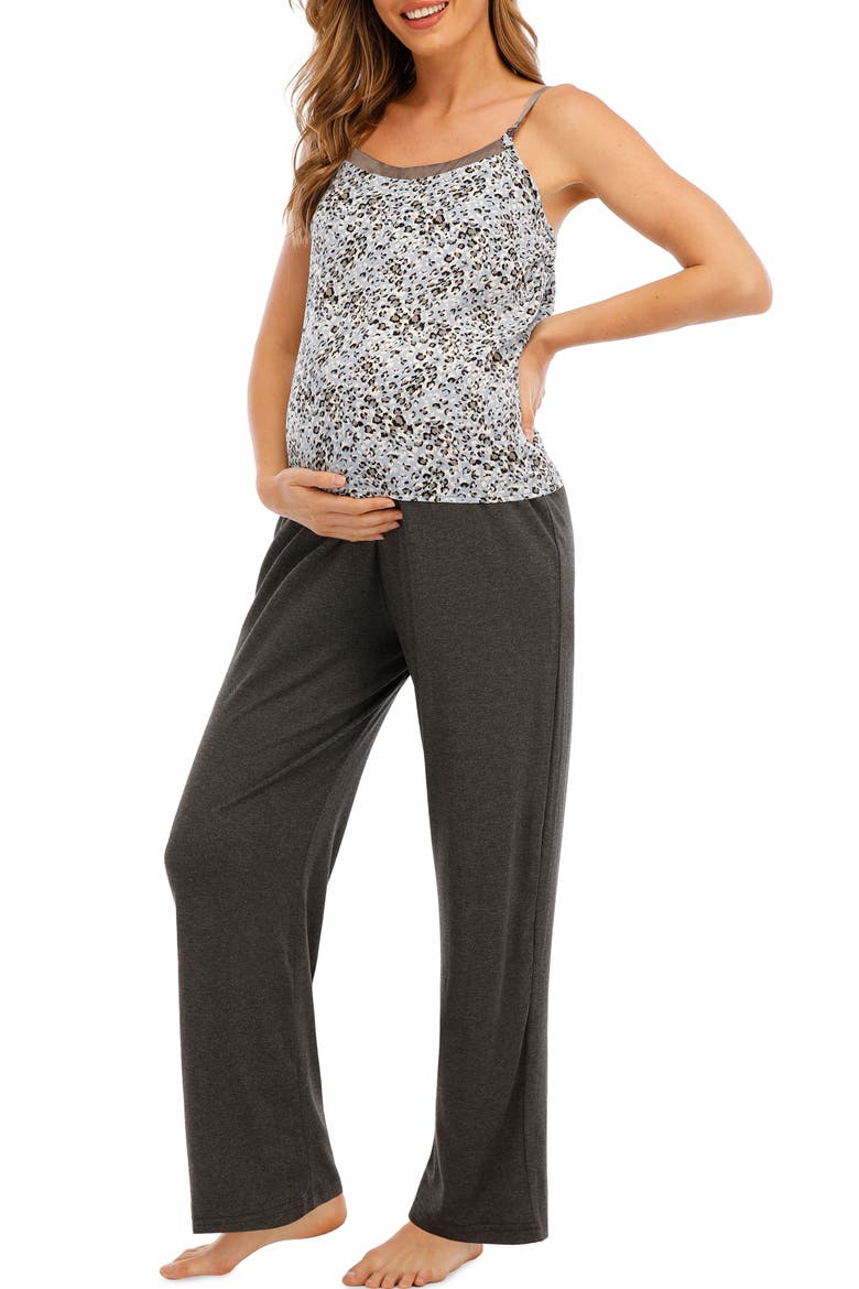 Maternity/Nursing Robe, Tank & Lounge Pants Set, Alternate, color, MULTI