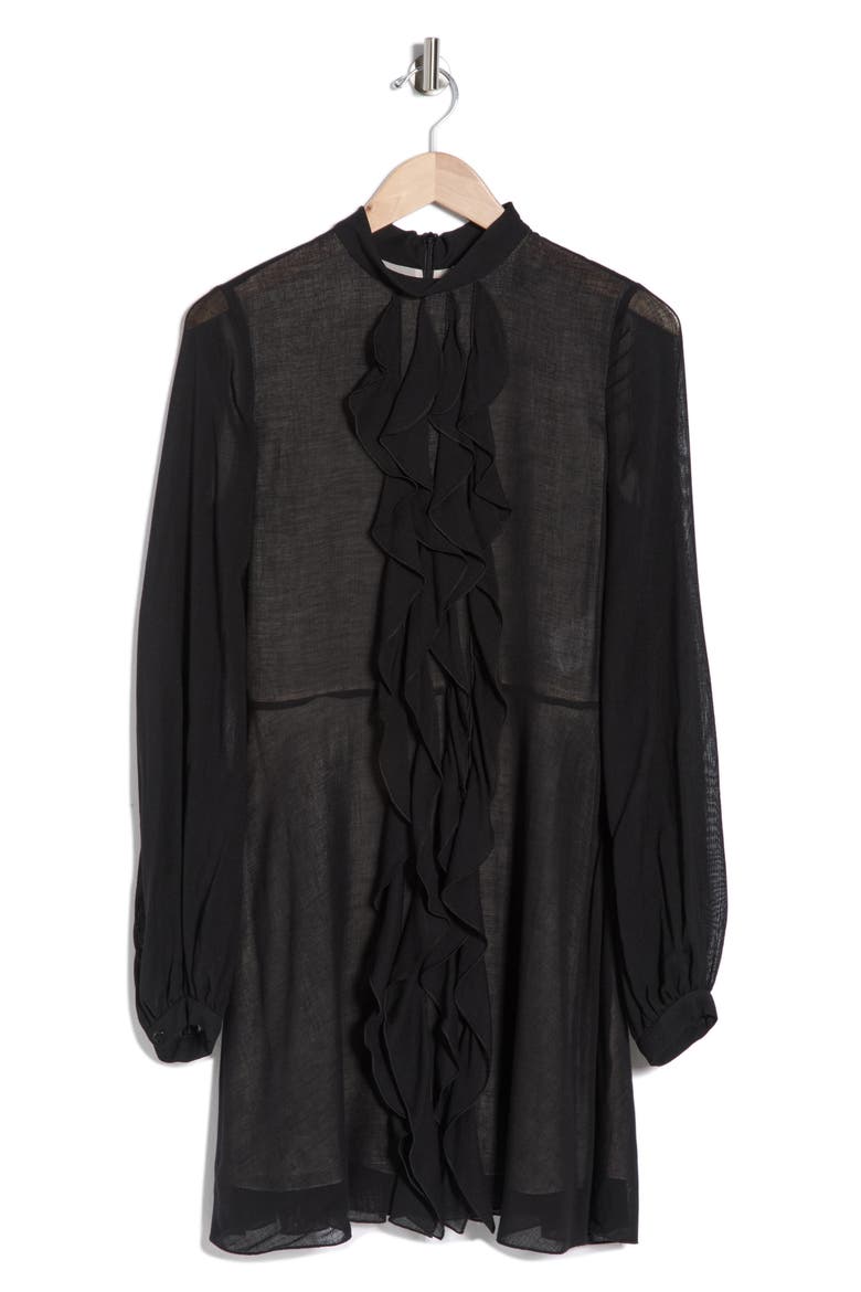 Ruffle Long Sleeve Dress, Alternate, color, BLACK