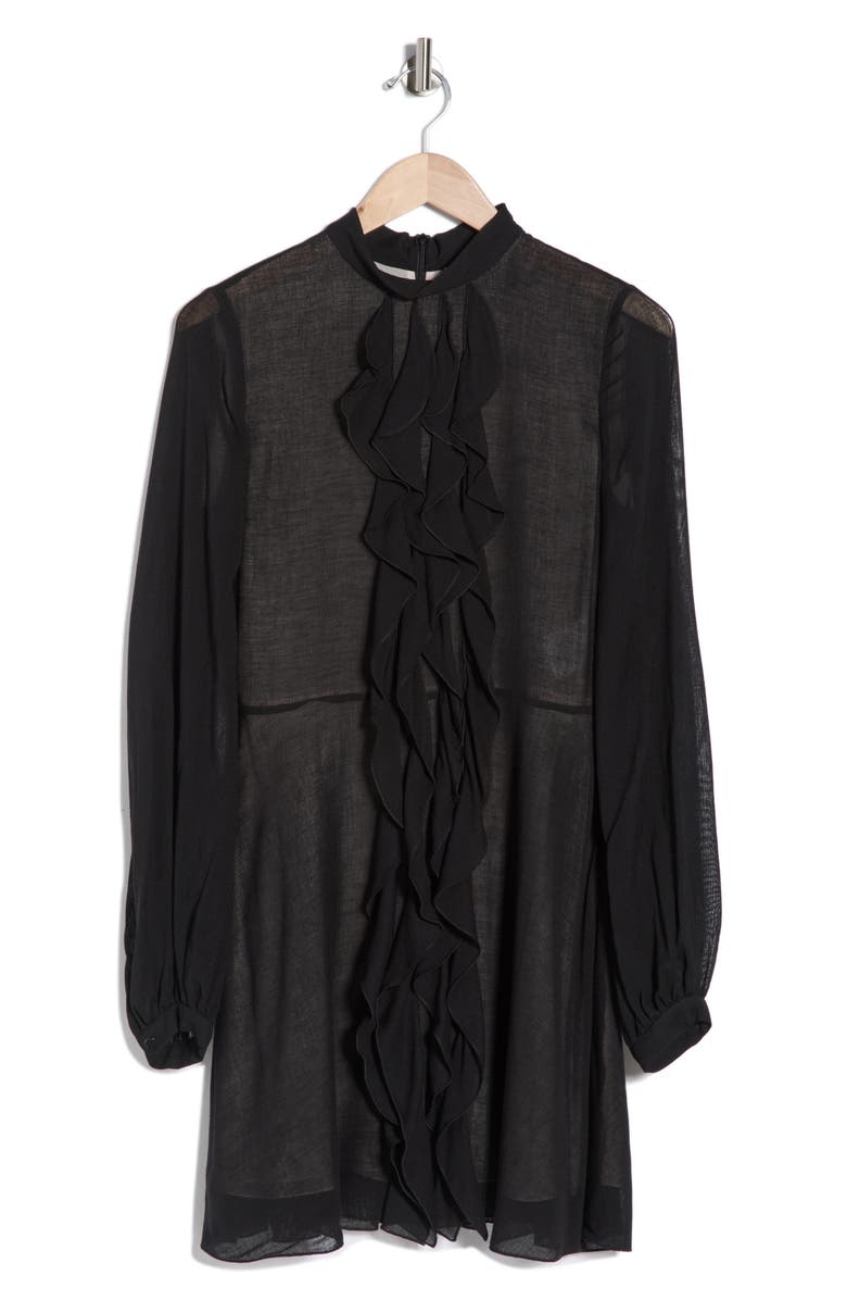 Longchamp Ruffle Long Sleeve Dress, Alternate, color, Black