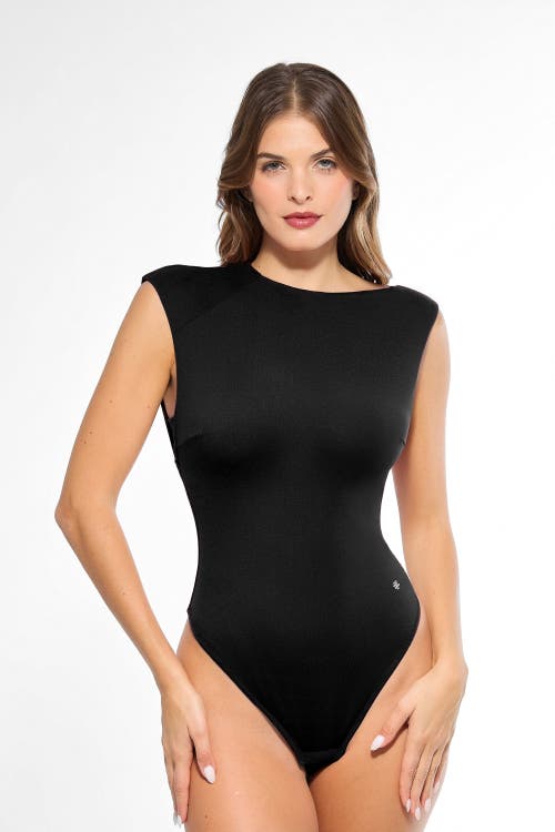 Popilush Contourflex All-in-one Fitted Bodysuit In Black