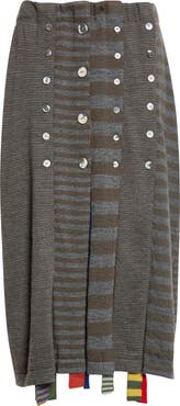YanYan Mismatch Merino Wool Midi Skirt