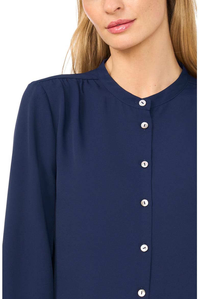 Shirred Mock Neck Button-Up Shirt, Alternate, color, CLASSIC NAVY