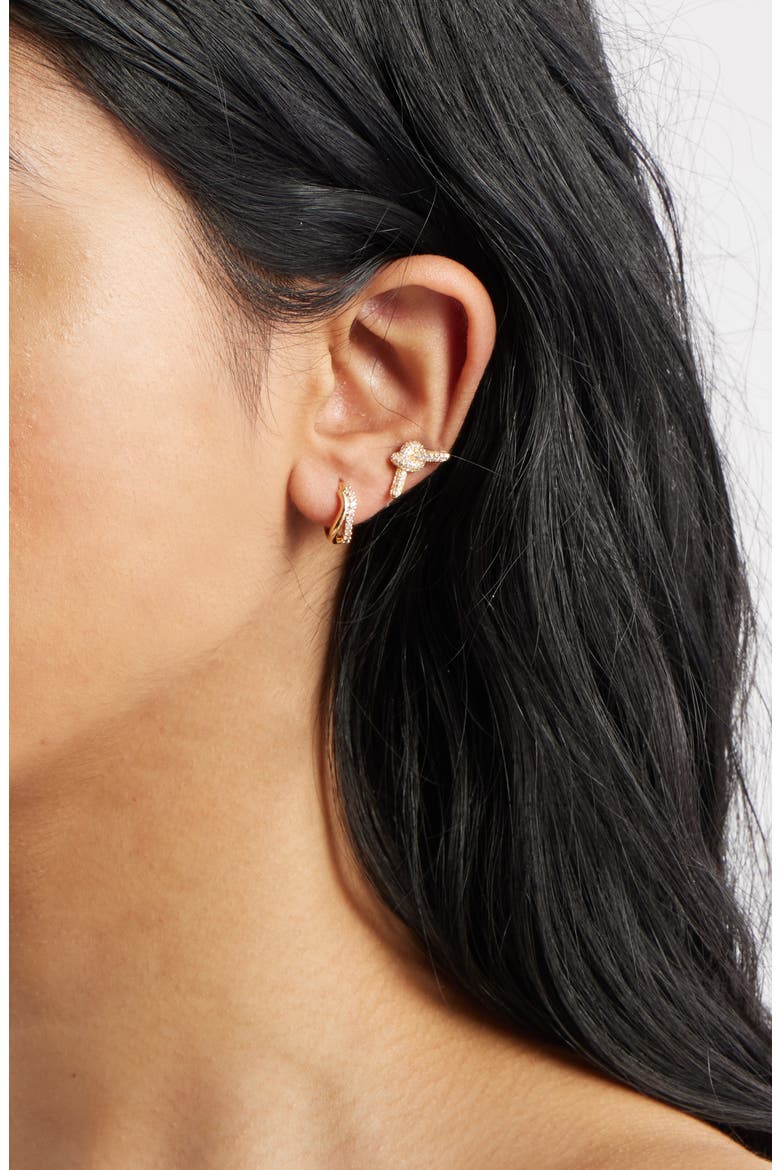 Set of 2 Stud & Huggie Hoop Earrings, Alternate, color, CLEAR- GOLD