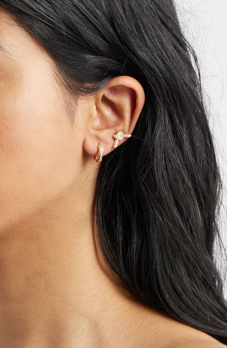 Nordstrom Set of 2 Stud & Huggie Hoop Earrings, Alternate, color, Clear- Gold