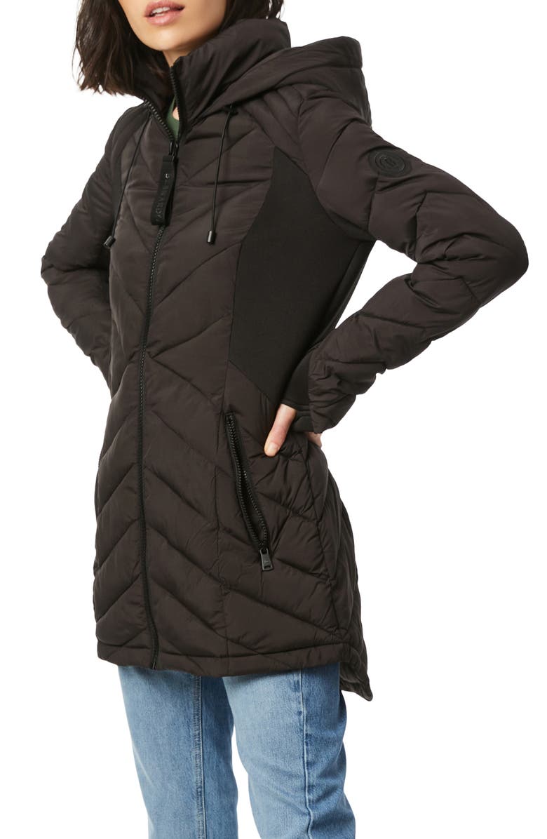 Bernardo Quilted Neoprene Hooded Puffer Coat, Main, color,