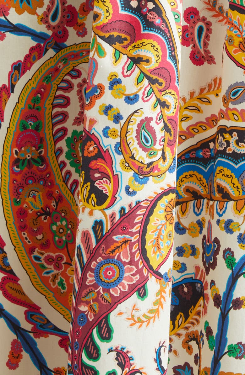 Etro Floral Paisley Pleated Cotton Voile Midi Skirt, Alternate, color, Print On White Base