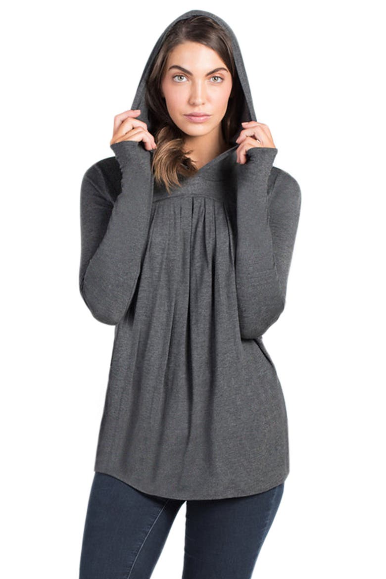 Hooded Maternity/Nursing Tunic, Main, color, CHARCOAL GREY