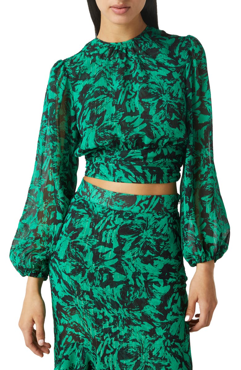 MISA Los Angeles Beatriz Print Metallic Stripe Crop Blouse, Main, color,