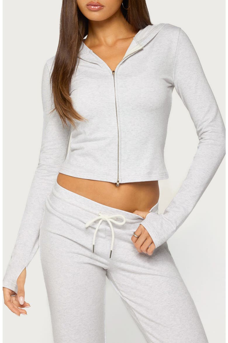 Keara Fitted Full Zip Hoodie, Main, color, LIGHT-GRAY-MELANGE