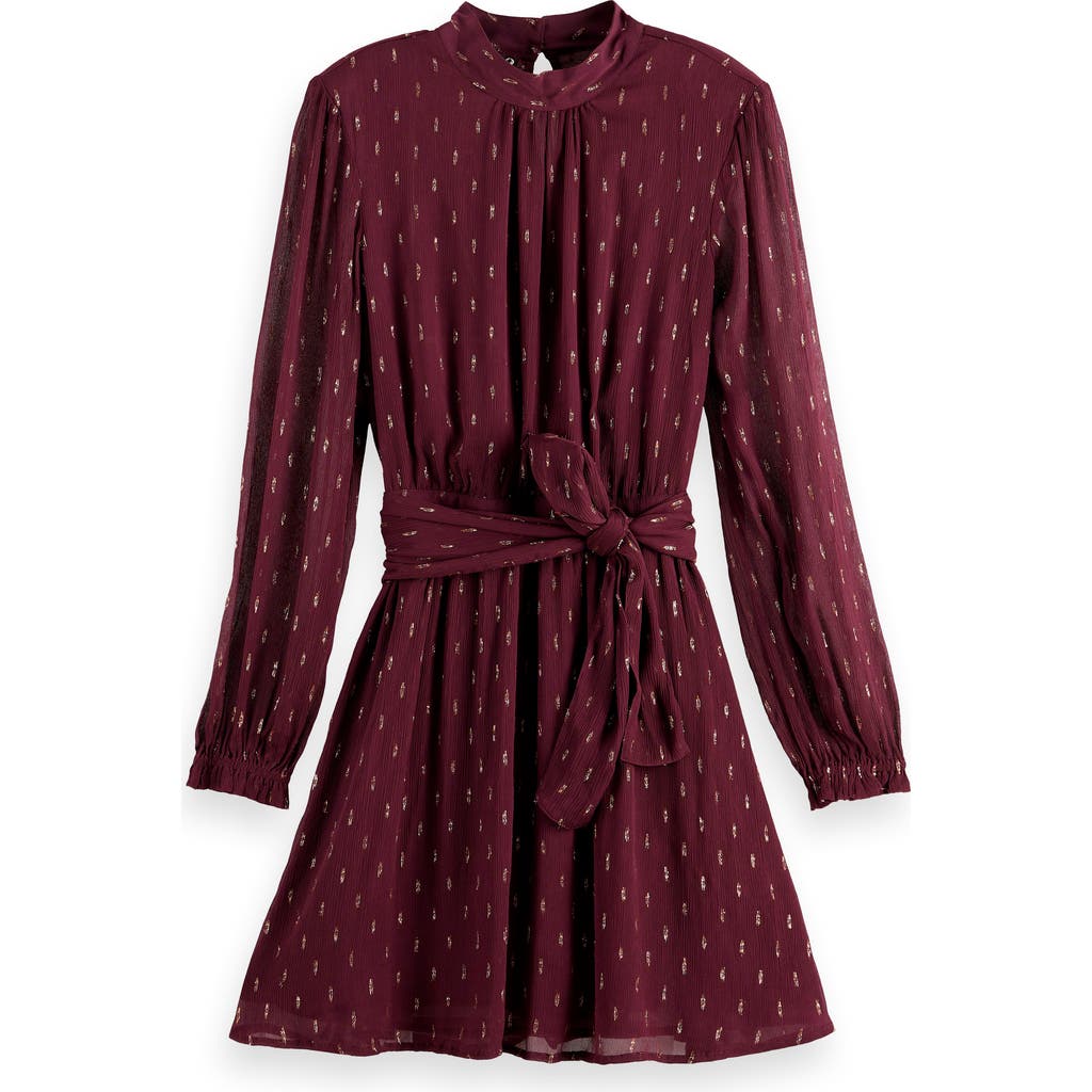 Scotch & Soda Long Sleeve Metallic Minidress In Dark Grape