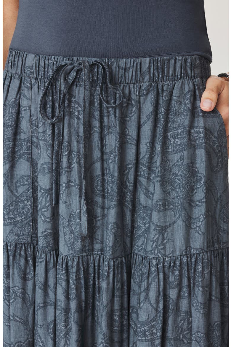Iris Paisley Tiered Maxi Skirt, Alternate, color, MOOD INDIGO BLUE