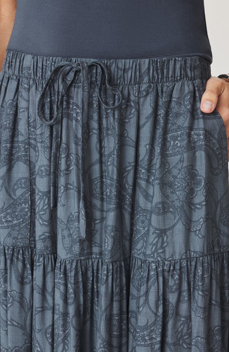 Splendid Iris Paisley Tiered Maxi Skirt, Alternate, color, Mood Indigo Blue