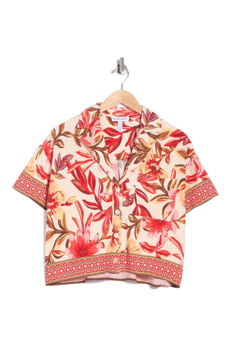 Print Camp Shirt, Alternate, color, CORAL TROPICAL PARADISE