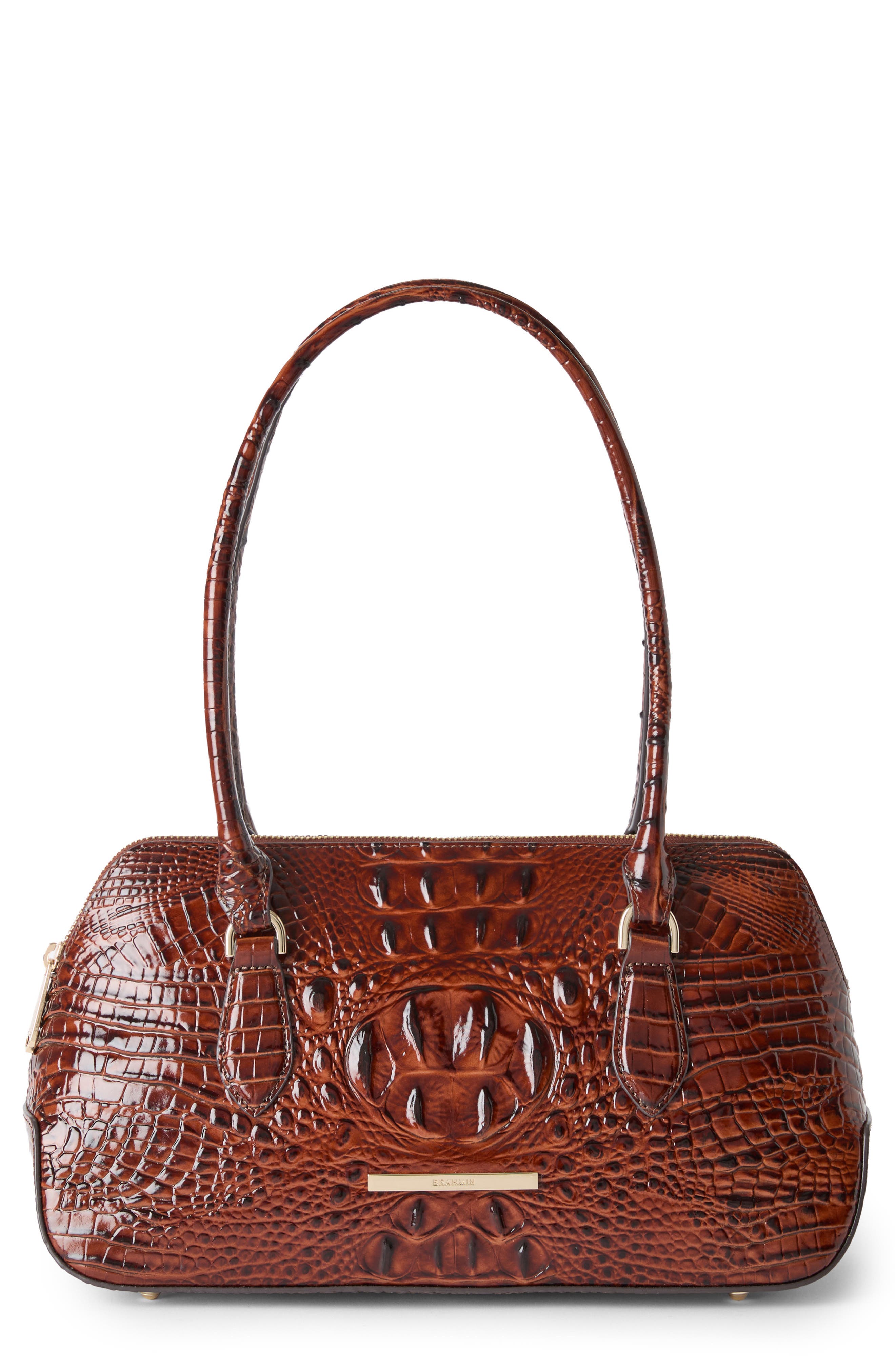 Jennifer Croc Embossed Leather Shoulder Bag, Main, color, PECAN