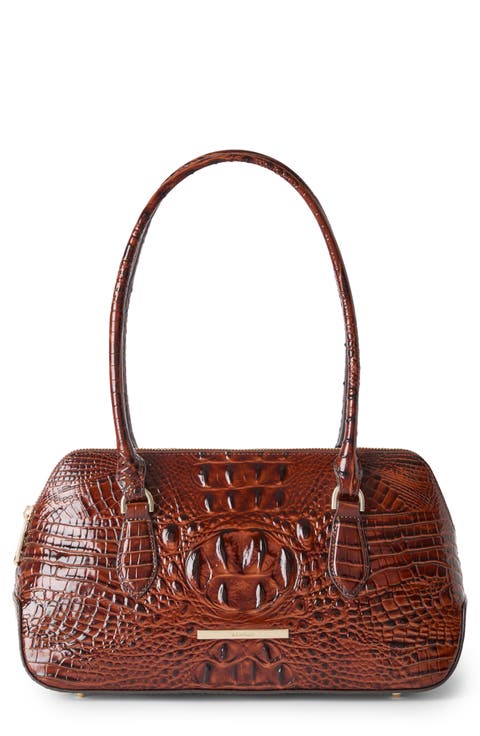 Jennifer Croc Embossed Leather Shoulder Bag