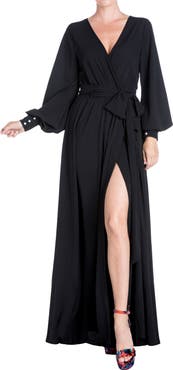 MEGHAN LA Surplice V-Neck Self Tie Wrap Maxi Dress