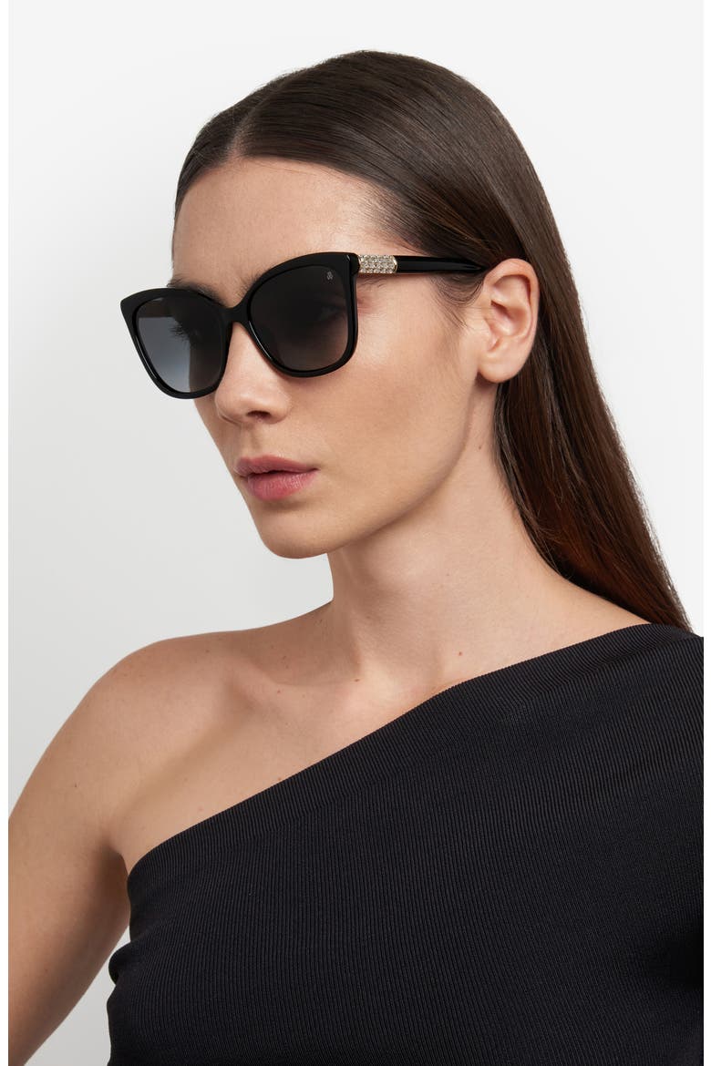 56mm Gradient Butterfly Sunglasses, Alternate, color, BLACK