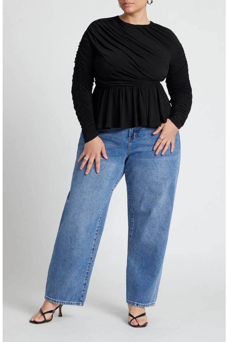 Ruched Matte Jersey Peplum Top, Alternate, color, BLACK ONYX