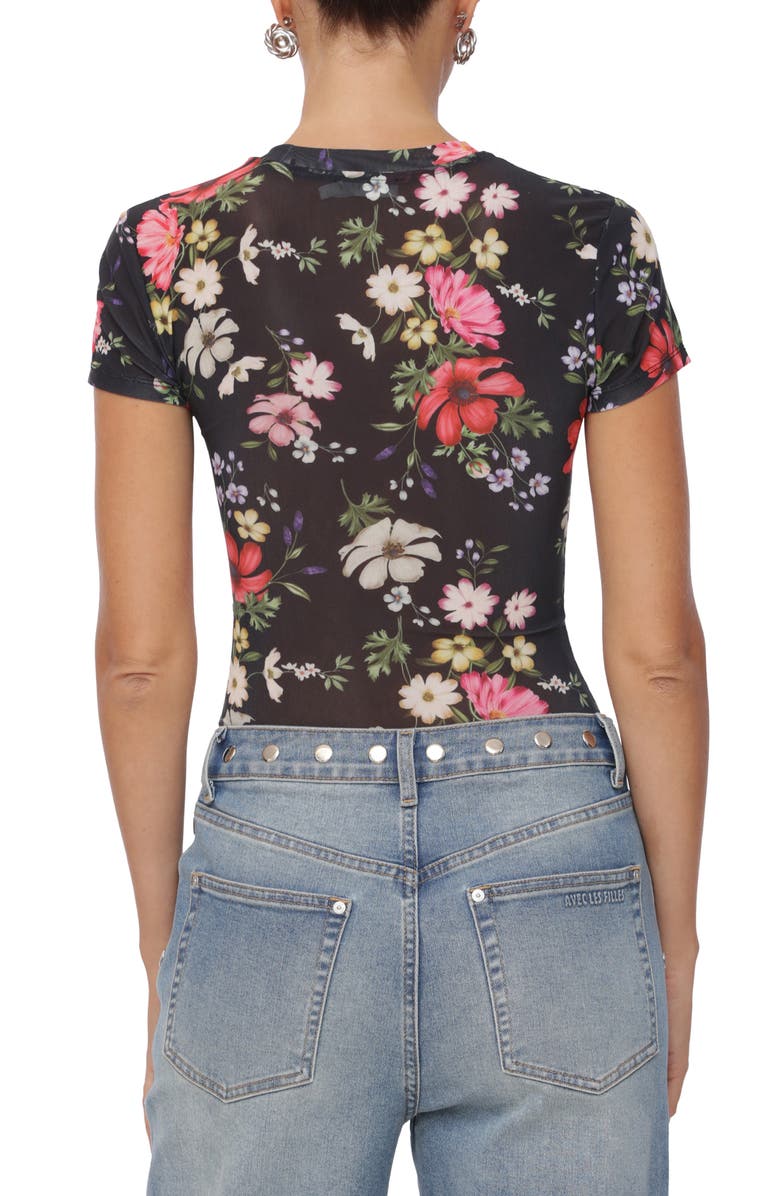 Avec Les Filles Floral Mesh Top, Alternate, color, Black Wildflower Print
