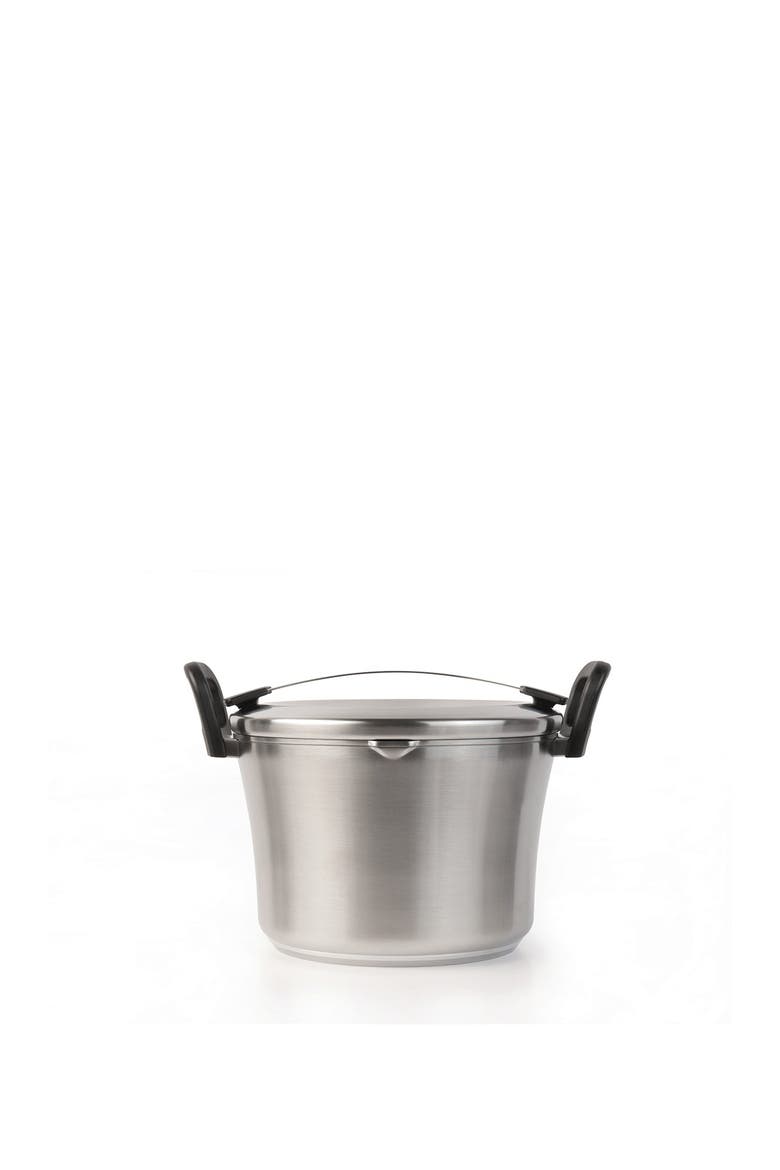 Covered Stainless Steel Beige Pot, Main, color, SILVER